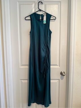 Sleeveless Teal Maxi Dress with Side Ruching